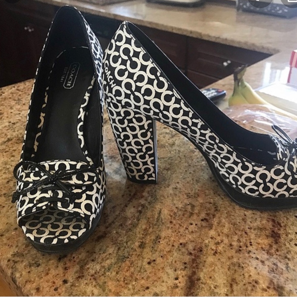 Coach Black and White Signature Heels